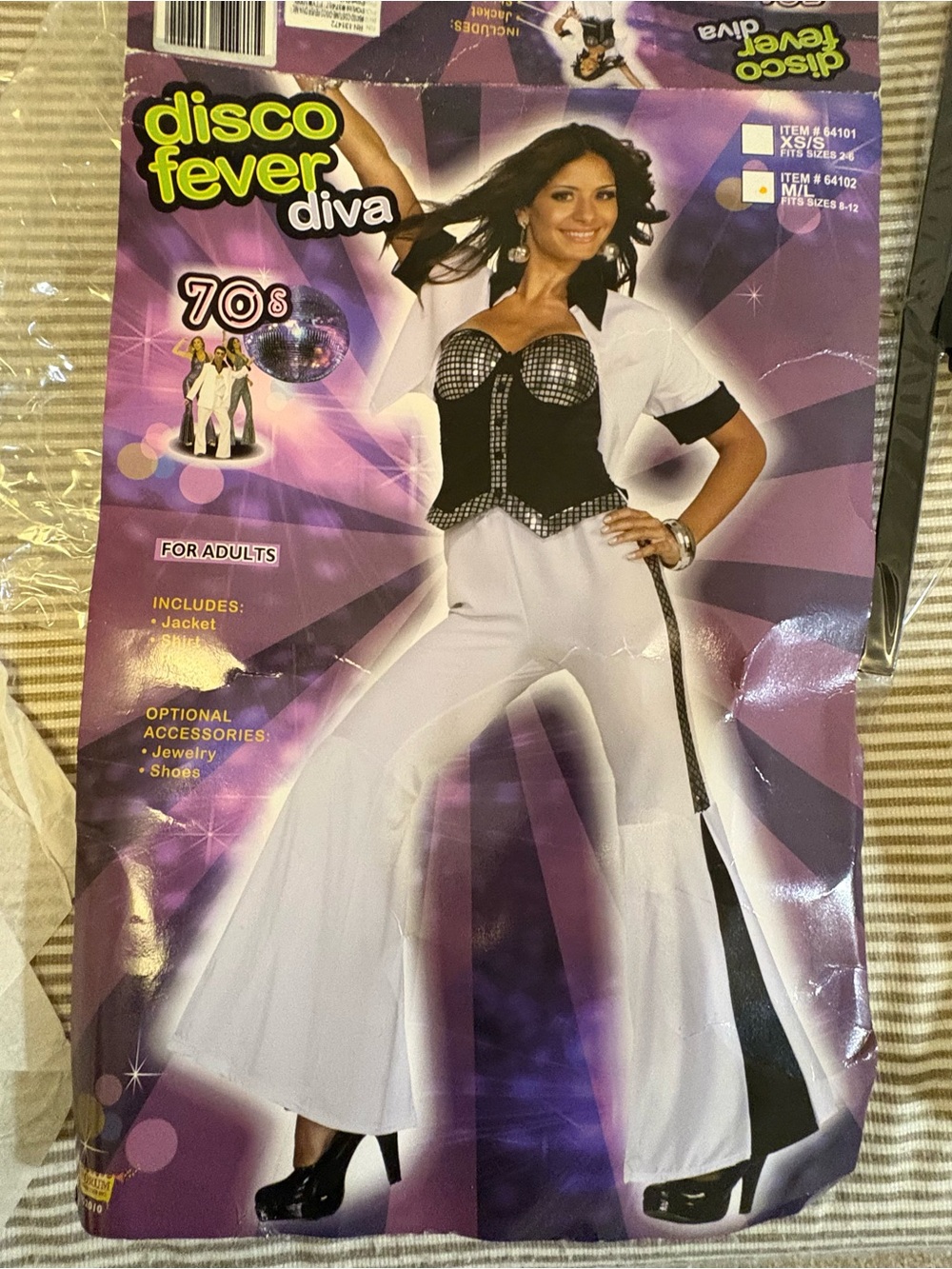 Disco Fever Diva 70s Women’s M/L White and Black Costume